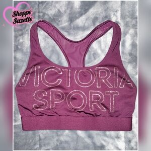 Victoria's Secret NWOT "The Player" Burgundy Plum Glitter Logo Sports Bra Small